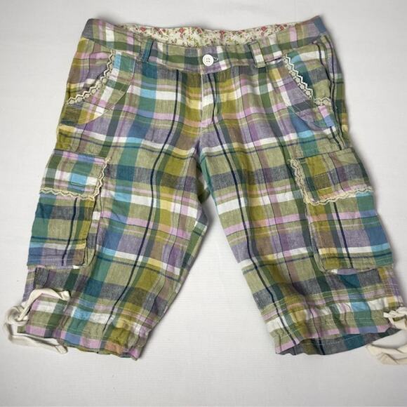 Derek Heart Pants - Derek Heart Plaid Cargo Bermuda Shorts Lace Trim Cottagecore Grunge Size M